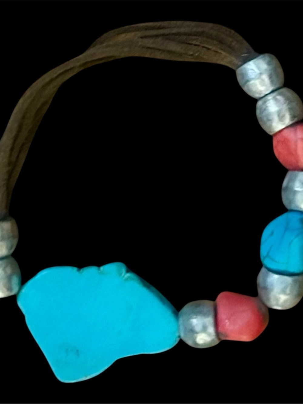 Spring Street Turquoise & Red Beaded Bracelet with Silver Accents